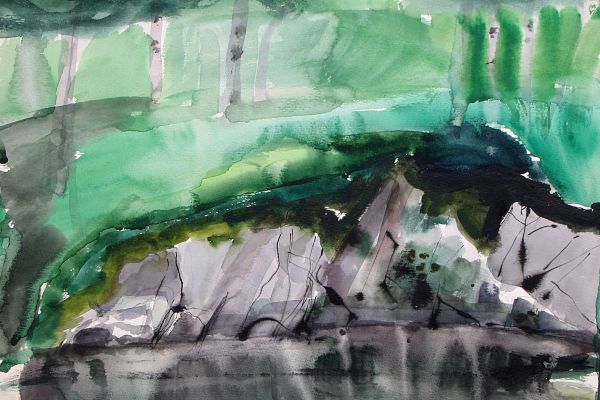 Владимир Потлов. Девичий плес на реке Кумир 1988. Бумага, акварель,18х25 см. Фото из архива Владимира Потлова