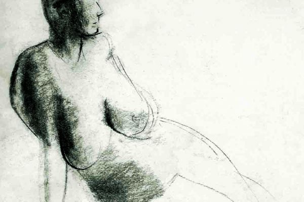 Владимир Потлов. Оперевшись на руку, 1998. Бумага, уголь. 63х63 см. Фото из архива Владимира Потлова