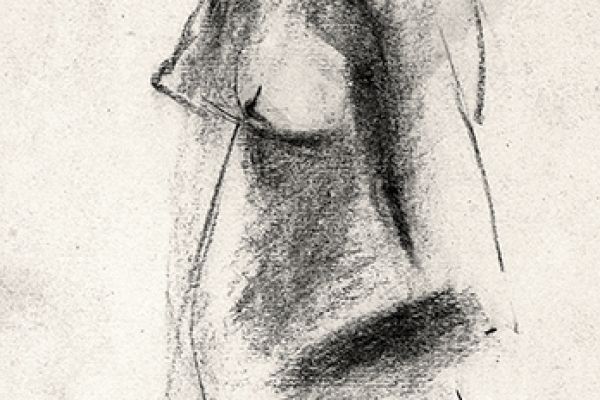 Владимир Потлов. Стоящая в профиль, 1989. Бумага уголь .60х20 см. Фото из архива Владимира Потлова