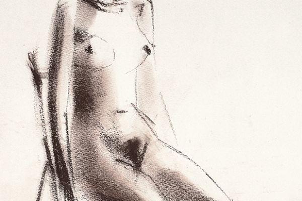 Владимир Потлов. Обнаженная на стуле, 1987. Бумага, сангина. 73х35 см. Фото из архива Владимира Потлова