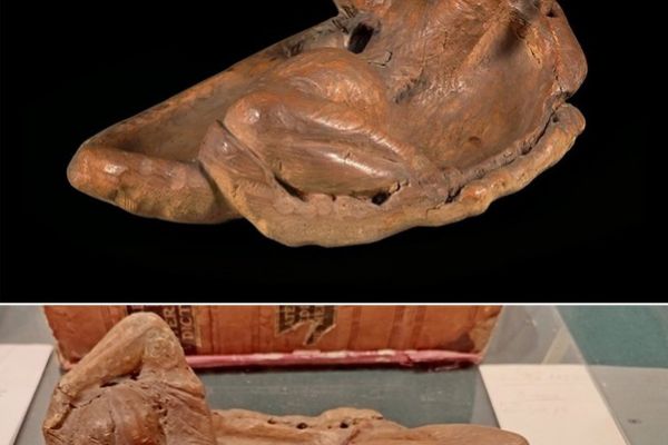 Сергей Конёнков. Лежащая девушка (чернильница). Недатированная работа. Дерево, 13х28х19 см. Мемориальный музей ''Творческая мастерская С.Т. Конёнкова'', Москва