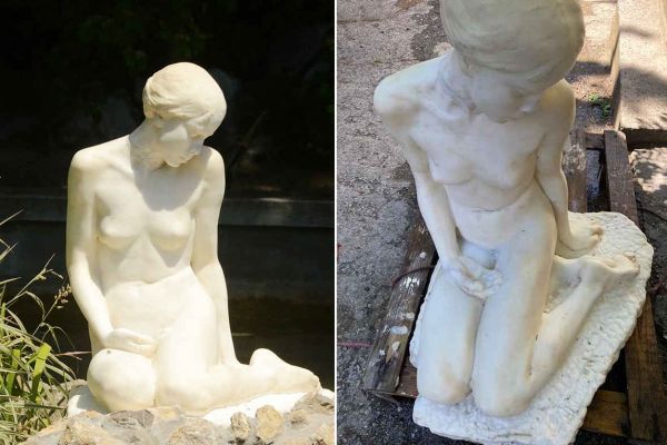 Надежда Крандиевская. Сидящая девушка (ракурсы), 1916. Мрамор, натуральная величина. Никитский ботанический сад, Ялта, Крым. Фото: сайт Никитского ботанического сада