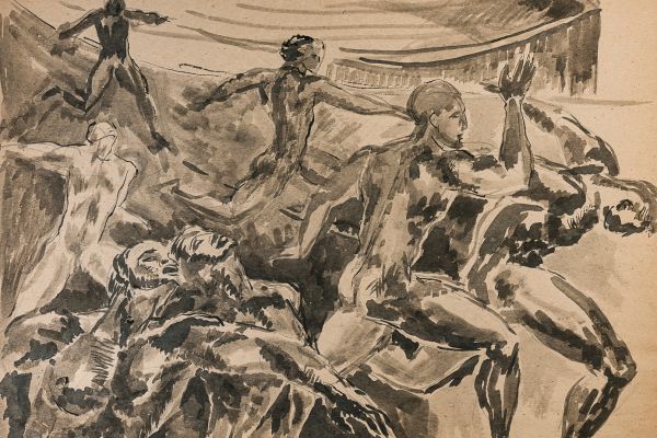 Алексей Григорьев. Бегущие, 1980. Бумага, тушь, гуашь, 42х58 см. Фото из архива семьи Кадошниковых