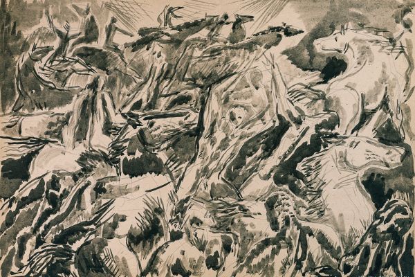 Алексей Григорьев. Скачки, 1980. Бумага, тушь, гуашь, 42х58 см. Фото из архива семьи Кадошниковых