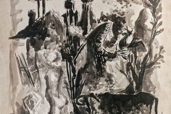 Алексей Григорьев. Деревня, 1989. Бумага, тушь, гуашь, 62х51 см. Фото из архива семьи Кадошниковых