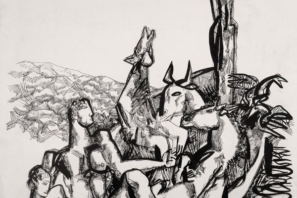 Алексей Григорьев. Ноев ковчег, 1993. Бумага,  тушь, гуашь, 70x49,7 см. Фото из архива семьи Кадошниковых