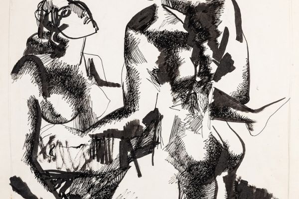 Алексей Григорьев. Двое 1, 1995. Бумага, тушь, гуашь, 57,9х42 см. Фото из архива семьи Кадошниковых