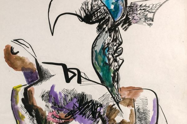 Алексей Григорьев. Птица, 1997. Бумага, тушь, гуашь, 62х44 см. Фото из архива семьи Кадошниковых