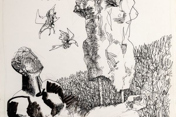 Алексей Григорьев. Птицы 2, 1997.  Бумага, тушь, гуашь, 62х47 см. Фото из архива семьи Кадошниковых