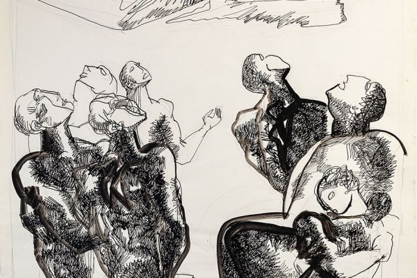 Алексей Григорьев. Смотрящие на ангела, 1997. Бумага, тушь, гуашь, 62х47 см. Фото  из архива семьи Кадошниковых