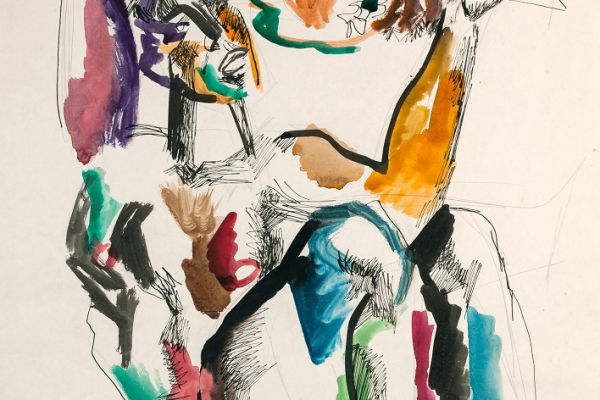 Алексей Григорьев. Женщина с рыбой, 1997. Бумага, тушь, гуашь, 62х44 см. Фото из архива семьи Кадошниковых