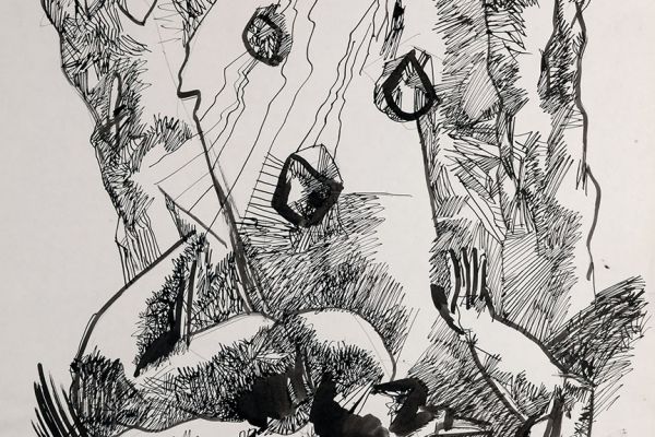 Алексей Григорьев. Побитие камнями, 1999. Бумага, тушь, гуашь, 61,8х44,4 см. Фото из архива семьи Кадошниковых