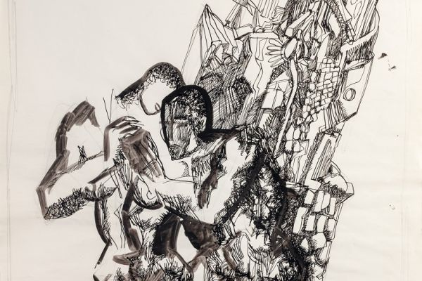 Алексей Григорьев. Вавилонская башня, 2002. Бумага, тушь, гуашь, 62х47 см. Фото из архива семьи Кадошниковых