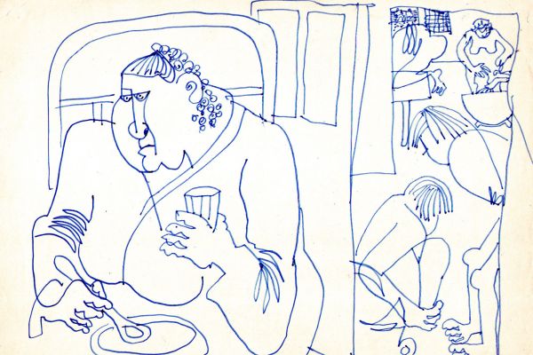 Валерия Семенова. ''Днём'', 1970. Из серии ''В больнице''. Бумага, перо, 20х27 см. Фото из архива Ирины Семеновой