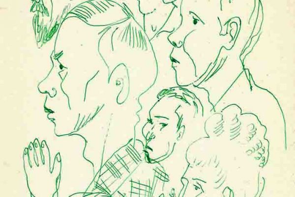 Валерия Семенова. ''На выставкоме'', 1970. Из серии ''Художники''. Бумага, тушь, перо, 29х20 см. Фото из архива Ирины Семеновой