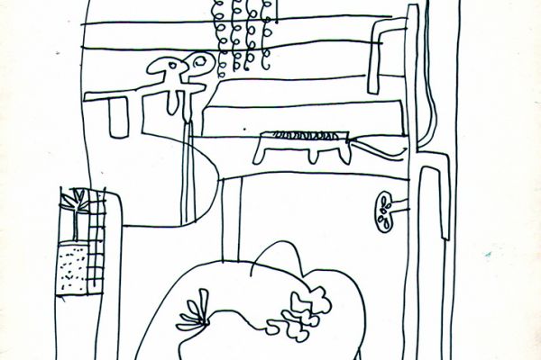 Валерия Семенова. ''После обеда'', 1970. Из серии ''В больнице''. Бумага, перо, 20х28 см. Фото из архива Ирины Семеновой