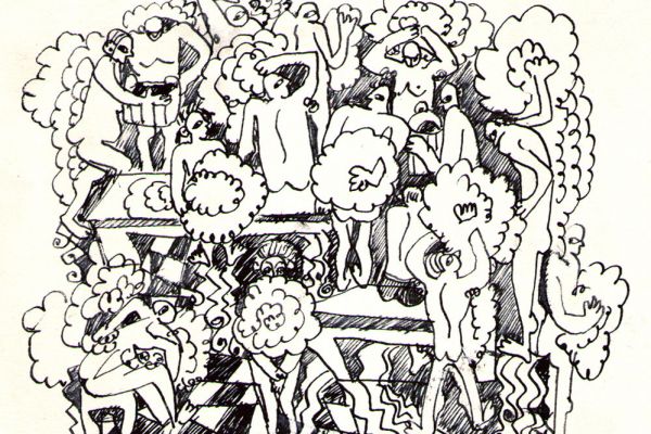 Валерия Семенова. ''В бане'', 1972. Бумага, перо, 16х18 см. Фото из архива Ирины Семеновой