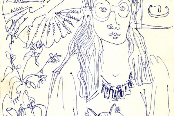 Валерия Семенова. ''Ира и кот'', 1983. Бумага, перо, 21х15 см. Фото из архива Ирины Семеновой