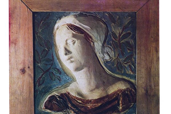 Абрам Малахин. Колхозница, 1960. Рельеф. Шамот, ангобы, 45х45 см. Государственный Русский музей, С.-Петербург. Фото из альбома Т.Б. Мантурова. Абрам Малахин, М., Советский художник, 1979