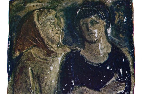 Абрам Малахин. Две женщины, 1965. Рельеф. Шамот, 21х23 см. Фото из альбома Т.Б. Мантурова. Абрам Малахин, М., Советский художник, 1979