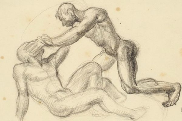 Сергей Кольцов. Борьба, 1920. Бумага, карандаш, 14,5х19,4 см. Фото Ауукционный дом Литфонд, Москва