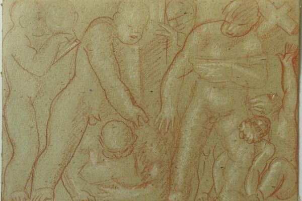 Сергей Кольцов. Детсад, 1920-е - 1930-е. Из серии Соцкультбыт. Картон, сангина, мел, 32,2х45,7 см. Государственный исторический музей, Москва