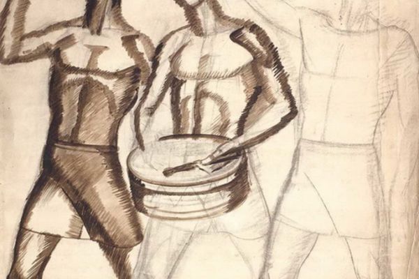 Сергей Кольцов. Эскиз декоративного панно Пионеры, 1920-е. Бумага, карандаш, гуашь, 71,5х61 см. Фото Дом антикварной книги - аукцион В Никитском, Москва