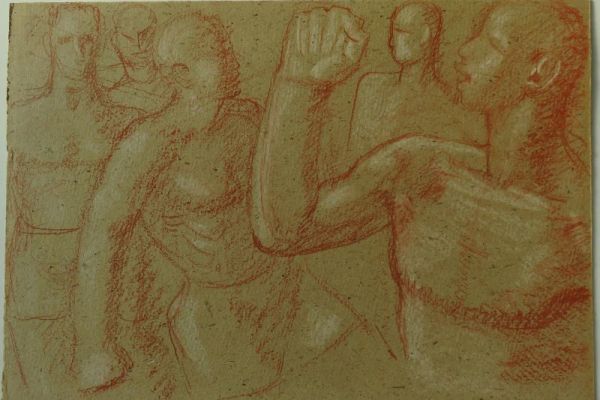 Cергей Кольцов. Физкультура. Зарядка, 1920-е - 1930-е. Из серии Соцкультбыт. Картон, сангина, мел, 31,7х45,9 см. Государственный исторический музей, Москва