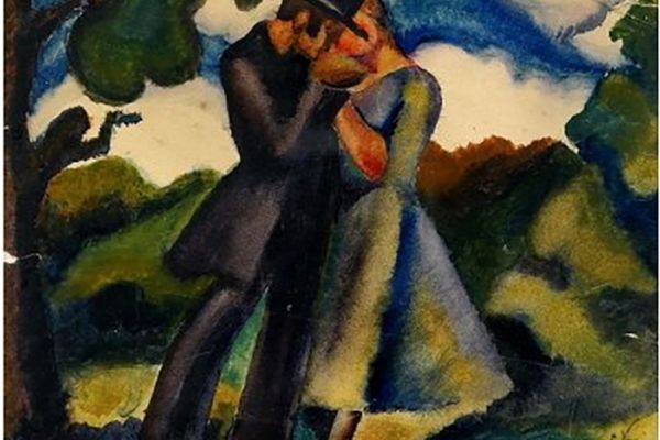 Сергей Кольцов. Любовники. Париж, конец 1920-х. Бумага, акварель, гуашь, 20х25 см. Фото: аукцион Stockholms Auktionsverket, Швеция