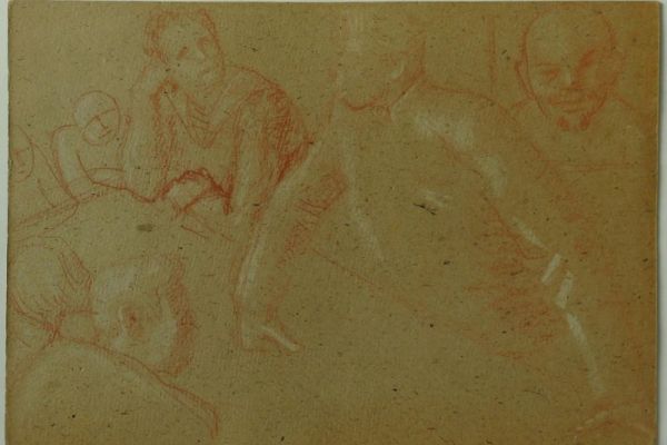 Сергей Кольцов. Политучеба комсомола, 1920-е - 1930-е. Из серии Соцкультбыт. Картон, сангина, мел, 31,6х45,5 см. Государственный исторический музей, Москва