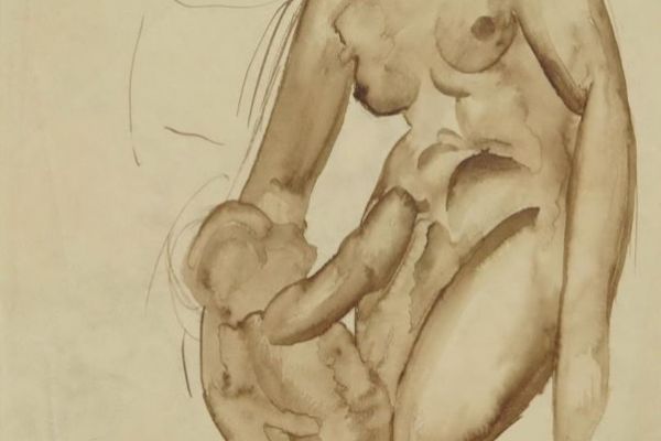 Сергей Кольцов. Женщина с ребенком, 1921. Бумага, сепия, 27,4х21 см. Пермская государственная художественная галерея