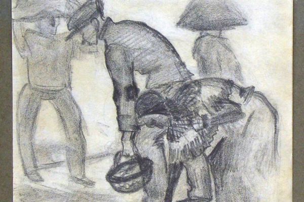 Сергей Кольцов. Собирают щепки. Париж, 1928-1930. Бумага, карандаш, 18х20 см. Вологодская областная картинная галерея