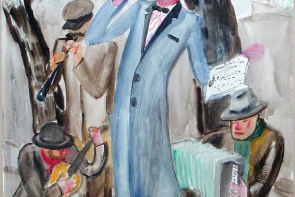 Сергей Кольцов. Уличный певец, 1928-1930. Бумага на картоне, гуашь, акварель, 63х48,1 см. Пермская государственная художественная галерея