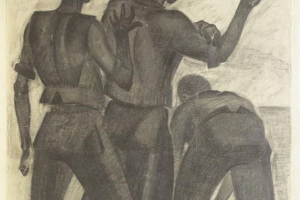 Сергей Кольцов. Угольщики на набережной Сены, 1928. Бумага на картоне, карандаш, уголь, 65х49,2 см. Пермская государственная художественная галерея