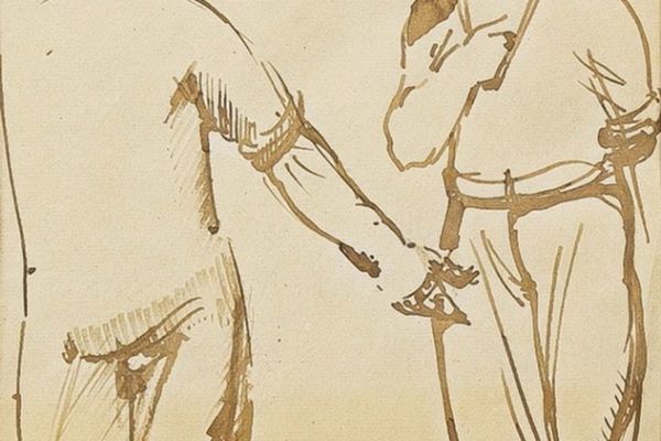 Сергей Кольцов. Разговор, 1929-1930. Бумага, чернила, 26,4х20.7 см. Фото: аукционный дом Русская эмаль, Москва