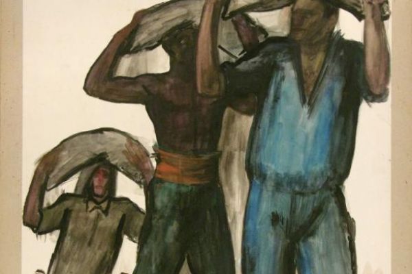 Сергей Кольцов. Грузчики, 1929. Бумага на картоне, акварель, 63х49 см. Рыбинский государственный историко-архитектурный и художественный музей-заповедник, Ярославская область