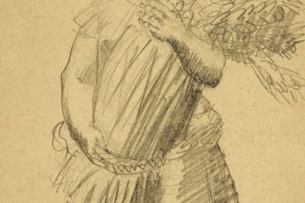 Сергей Кольцов. Колхозница, 1930-е. Бумага, карандаш, 18.7х13,7 см (в свету). Фото: Аукционный дом Литфонд, Москва