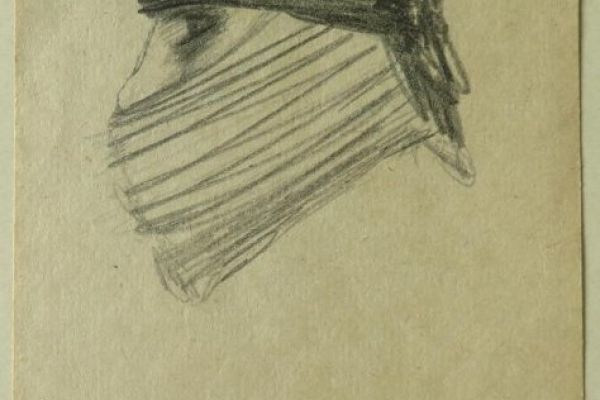 Сергей Кольцов. Голова азербайджанки, 1935. Из серии ''Азербайджан''. Бумага, карандаш, 15,2х10,2 см. Государственный исторический музей, Москва