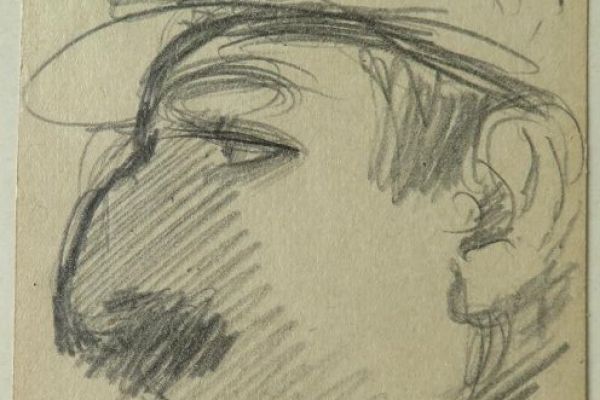 Сергей Орлов. Голова азербайджанца в кепке, 1935. Из серии Азербайджан. Бумага, карандаш, 15,1х10 см. Государственный исторический музей, Москва