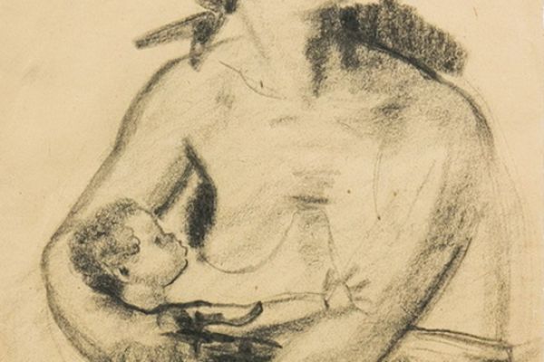 Сергей Кольцов. Женщина с ребенком, 1938. Бумага, уголь, 34,3х23 см. Фото Аукционный дом Русская эмаль, Москва