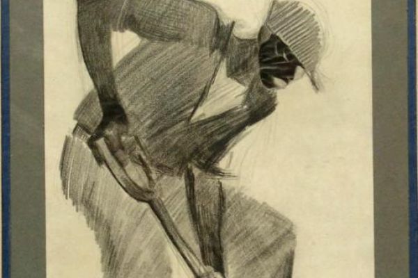 Сергей Кольцов. Угольщик-негр, 1928-1930. Бумага на картоне, карандаш, 49,8х32,5 см. Рыбинский государственный историко-архитектурный и художественный музей-заповедник, Ярославская область