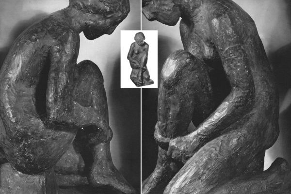 Александр Матвеев. Надевающая чулок, 1912. Гипс окрашенный, 90х46х68 см. Государственный Русский музей, С.-Петербург. Фото Д.В. Белоуса из альбома: Е.Б. Мурина. Александр Матвеев. М., Советский художник, 1979