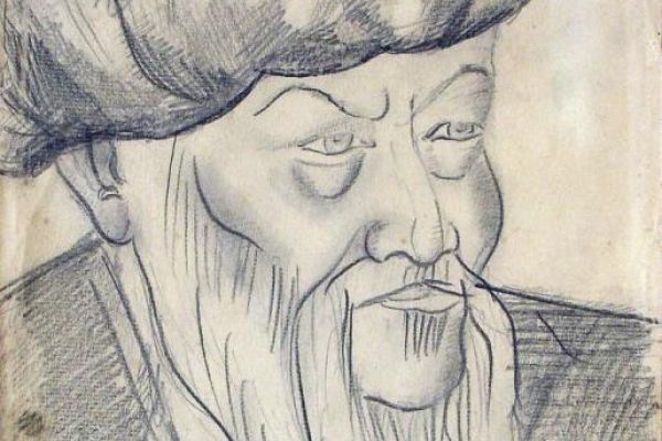 Беатриса Сандомирская. Казахский поэт Джамбул Джабаев, 1938. Бумага, карандаш, 25х17 см. Вологодская областная картинная галерея