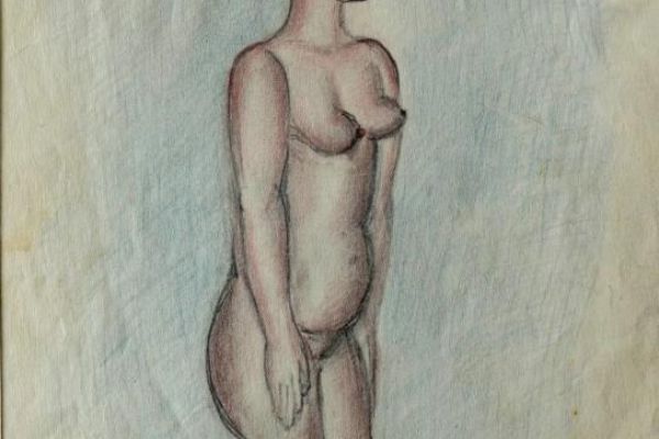 Беатриса Сандомирская. Обнаженная, 1950. Бумага, цветной карандаш, 28,4х20,5 см. Пензенская областная картинная галерея имени К.А. Савицкого