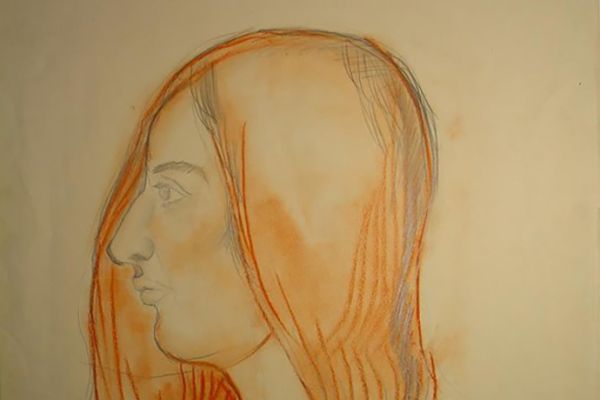 Беатриса Сандомирская. Женский портрет (Девочка-армянка), 1971. Бумага, графитный карандаш, сангина, 58,2х50,5 см. Государственный Русский музей, С.-Петербург