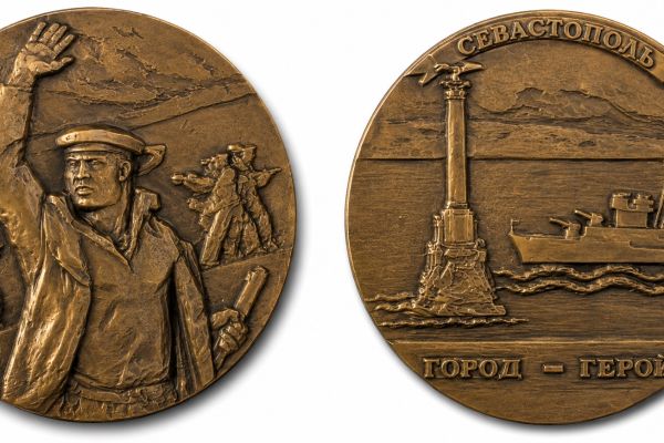 Марк Шмаков. Севастополь - город-герой, 1962. Памятная медаль. Томпак, диаметр 60 мм