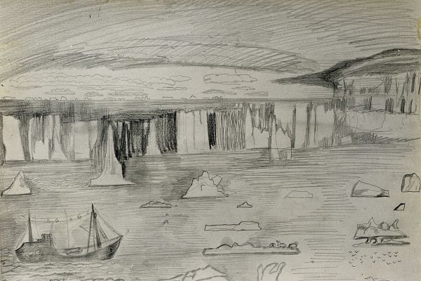 Александр Белашов. Корабль ''Горизонт'' в море среди льдов, 1971. Бумага, карандаш. Чукотка. Фото из архива А.А. Белашова