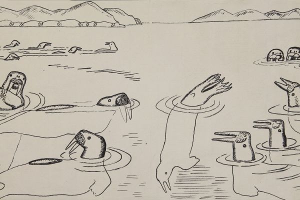 Александр Белашов. Моржи на мелководье, 1971. Бумага, тушь перо. Чукотка. Фото из архива А.А. Белашова