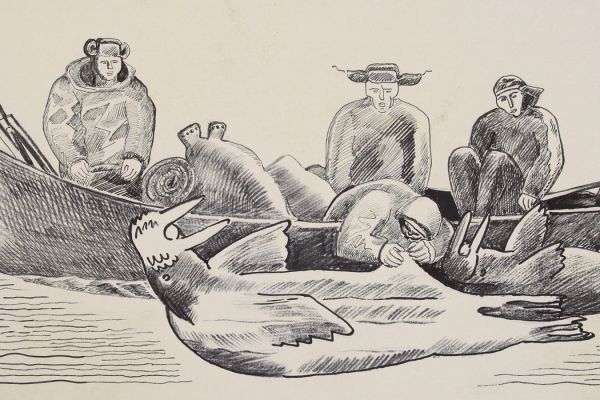 Александр Белашов. Охотники вытаскивают моржа, 1971. Бумага, фломастер. Чукотка. Фото из архива А.А. Белашова