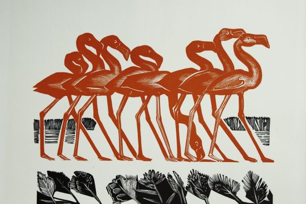 Александр Белашов. Фламинго, 1970. Бумага, линогравюра, 61 х 65 см. Государственный биологический музей имени К.А. Тимирязева, Москва